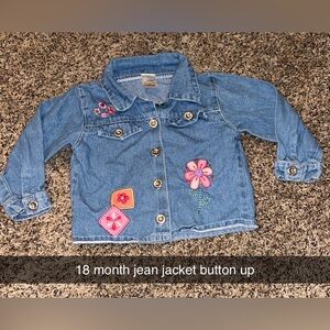 Vintage Blue Jean Jacket with Pink Floral Patches